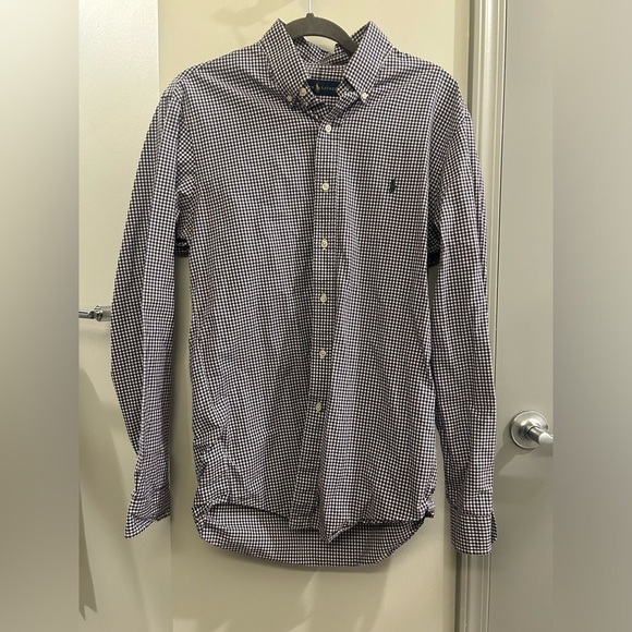 Ralph Lauren Button Down Shirt Mens Large Long Sleeve Purple White Gingham - Picture 1 of 8